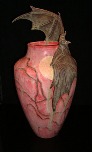 Sculpture-Flying Bat and frog sculpture