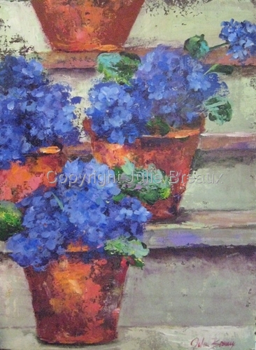 Painting-Blue Hydrangeas on Steps