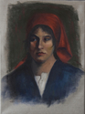 Julie Fornaci, oil painting, Italian woman, Macciaoli style - Figurative Painting