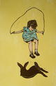 rabbit, rabbits, wallpaper, flowers, little girl, jump rope - Animals Print Making