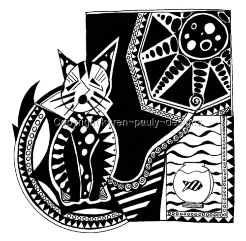 Drawing-Ink-Cat and Fish