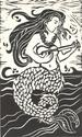 Kathy Daywalt - Figurative Printmaking Kathy Daywalt, block print, relief print, linoleum cut, lino cut, black and white, contemporary, folk art, small edition, limited edition, artspan mermaid, mermaids, ukulele, nautical, marine - Figurative Printmaking