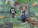 "The Guardians" Gruesome goblins prepare to attack a fair maiden and her defender. (thumbnail)
