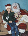 A young boy is gifted with a french bull dog by Santa Claus. (thumbnail)
