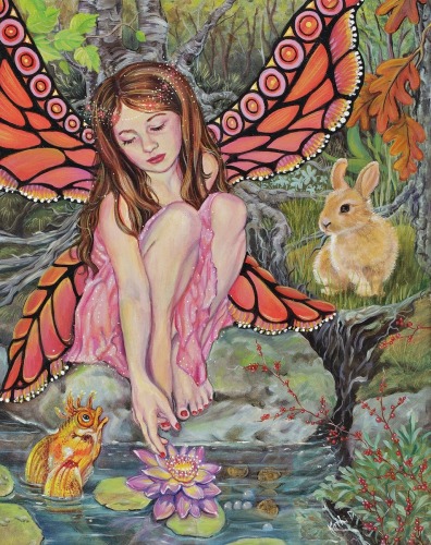 Magic fish converses with a wood fairy. (large view)