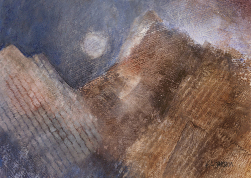 Painting-Abstract-Moon Over Mountains