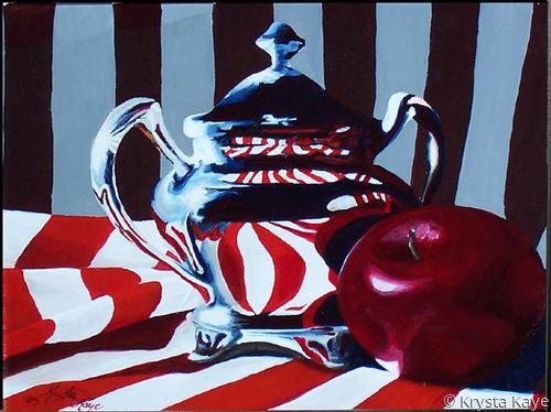 Painting-Still Life-Silver Pot with Apple