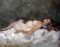 kimberly krause - Nude Painting female, reclining,nude,oil,masonite,kimberly krause,new orleans, mobile - Nude Painting
