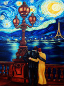 Lovers on a Paris Evening, Inspired by van Gogh, Landscape, Original Oil Painting