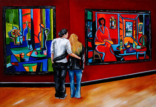 Painting-Oil-Exhibit Red -  Inspired by Marcel Mouly