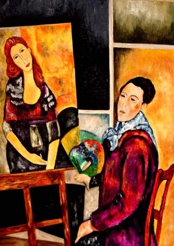 Painting-Oil-Modi and Jeanne in The Studio