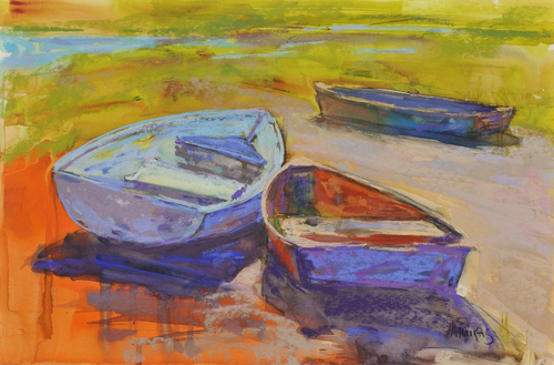 Painting-Seascape-row boat glow