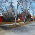 Painting--Acrylic-CityscapeRed, Blue and Trees