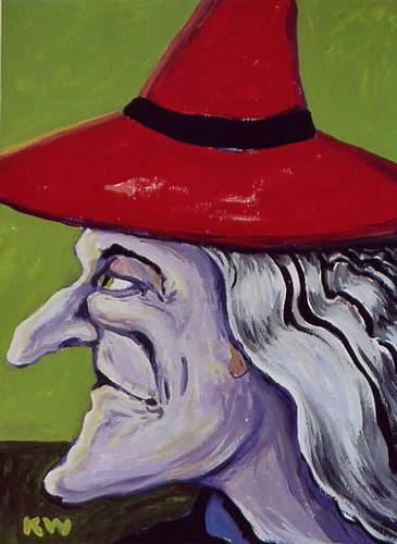 Painting-Figurative-Witch with Red Hat