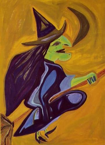 Painting-Figurative-Old Flying Witch
