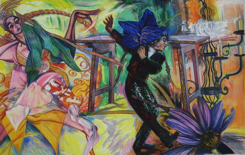 Drawing-Botanical-Crackled Laquer Firebird