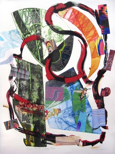 Print Making-Abstract-Rufous Red Bud Display Flight