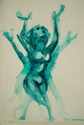 figure, watercolor, paper, green - Figurative Painting