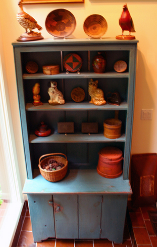 Period Blue Painted Cant Back Cupboard
