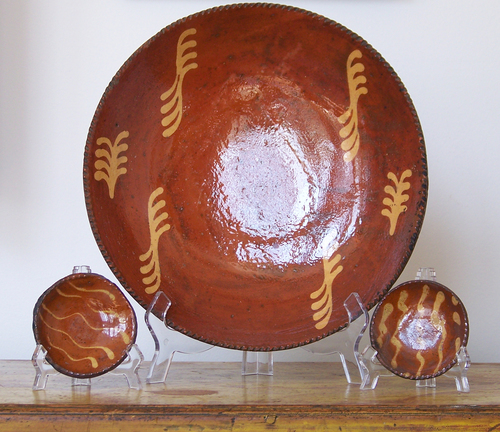 Redware Charger & Miniature Pair