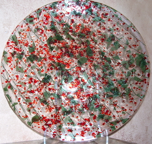 Holly Berry Holiday Platter - Fused Glass