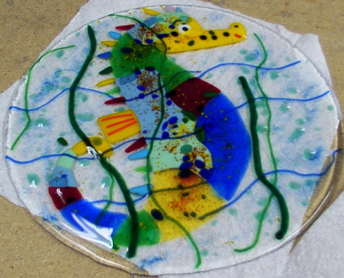 Mardi  Gras Sea Horse  Fused Glass Table Top