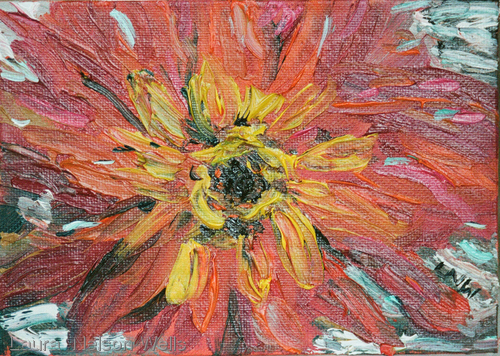 Painting-Oil-Red Zinnia