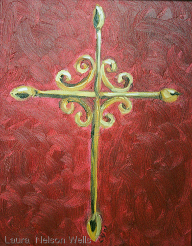 Painting-Oil-Cross on Red