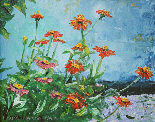 Painting-Oil-Zinnias