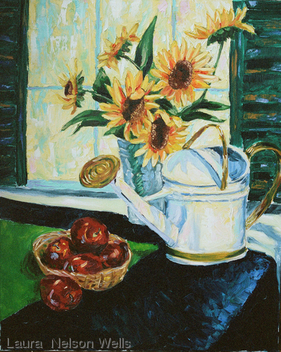 Painting-Oil-sunflowers and Apples