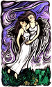 angel,woman,women,fly,wing,purple,green,print,printmaking,linocut,spirit,blockprinting, woodblock - Figurative Print Making