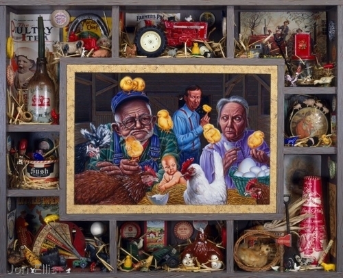 Mixed Media-Chicken Man Dream Cell
