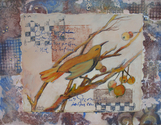Painting--Watercolor-Animalspoetry bird with golden berries
