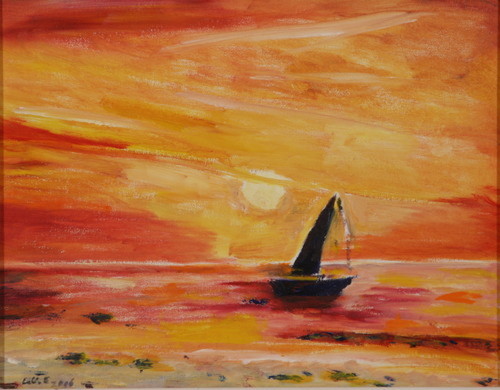Painting-Oil-Sailboat  in Sunset