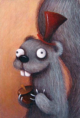 Painting-Squirrel in Top Hat