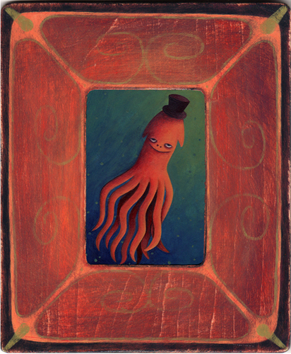 Painting-Acrylic-Squid with Top Hat