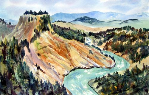 Painting-Watercolor-Tower Falls, Yellowstone