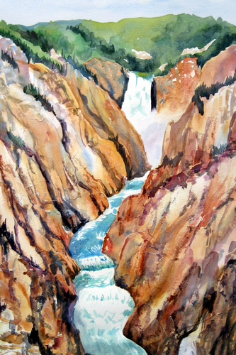 Painting-Watercolor-Lower Falls, Lake Yellowstone