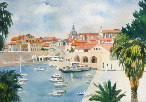 Painting-Watercolor-Dubrovnik Harbor