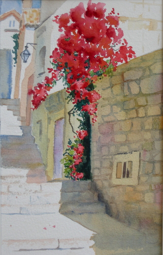 Painting-Watercolor-Bougainvillea Alley, Cavtat