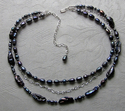 peacock fresh water pearl and sterling silver multi strand  necklace