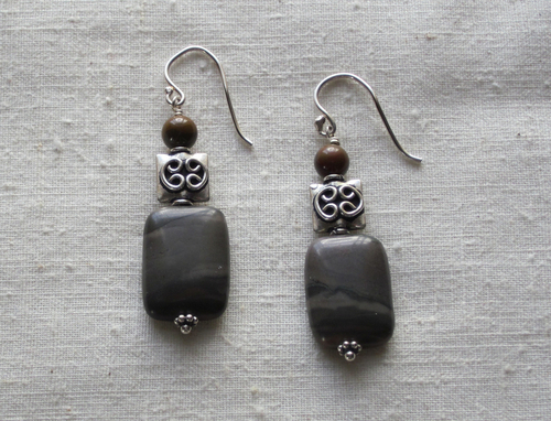Earth tone marble and silver earrings