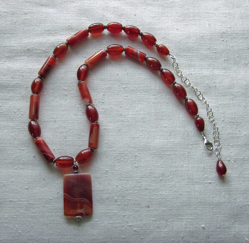 Sardonyx, red agate and sterling silver necklace