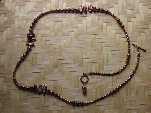 Autumn strand fresh water pearl and copper necklace