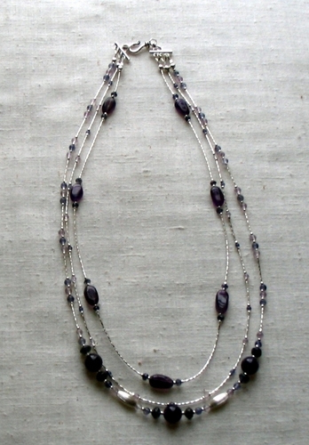 Triple strand amethyst and iolite necklace