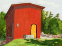 Louise Morin Dichard, Louise Dichard, Gatehouse at Mine Falls, Nashua, Mine Falls, Nashua NH, New England landscape, New England scene, oil painting, painting of New England, Mill pond, small paintings, collectible paintings, Contemporary Realism, Representational, small works, Alla prima, direct method painting, painting from observation - Landscape Painting