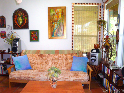 Mixed Media-Representational-Rust dyed futon cover