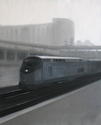 Leslie Sealey,Sealey,train,trains,St. Louis,railroad,station,train station,cityscape,urban,contemporary - Cityscape Painting