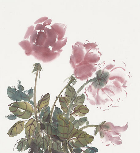 Painting-Watercolor-Four pink roses