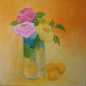 Margo Gleason - Painting oil,floral,fruit,yellow,gold,blue - Painting